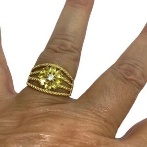 Gold over sterling silver yellow gemstone floral ring